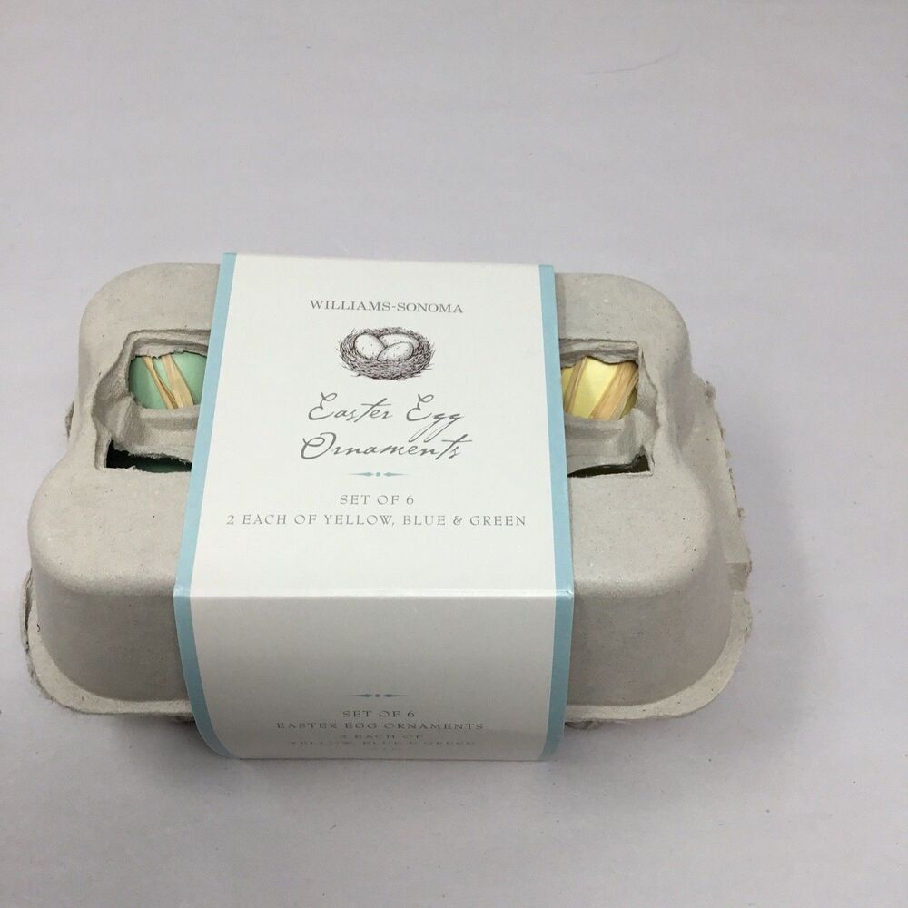 Set of 6 Williams Sonoma Real Eggshell Handblown & Dipped Easter Egg Ornaments
